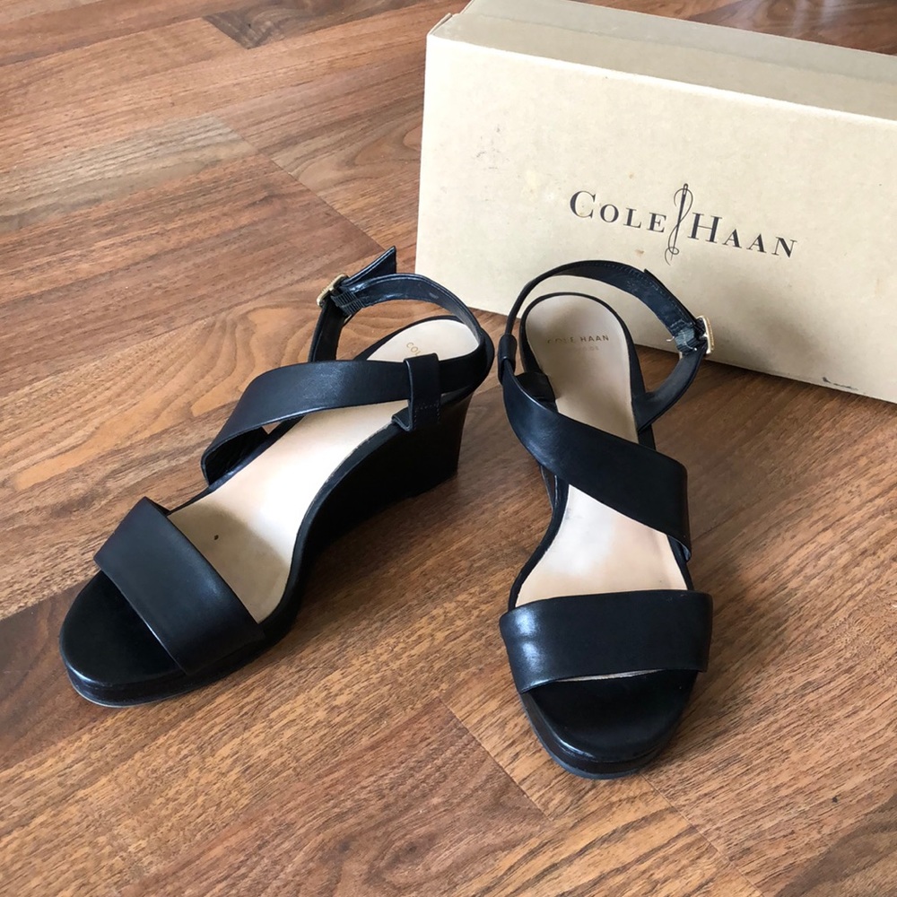 Cole Haan Ravenna Black Leather Wedge Heels